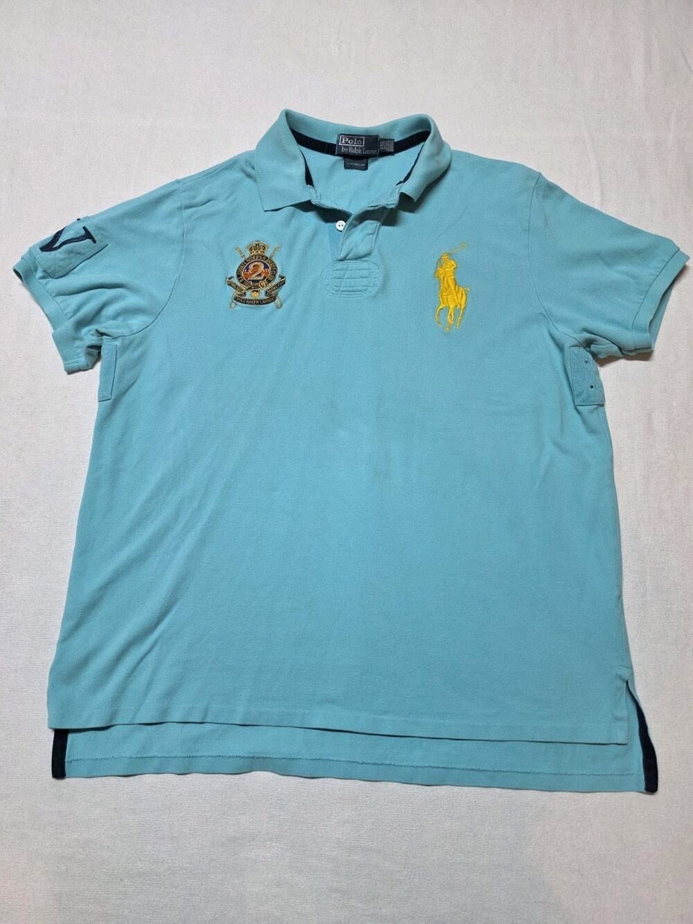 Polo Ralph Lauren Country Riders Men’s XXL Aqua Custom Fit Polo Shirt IV Crest